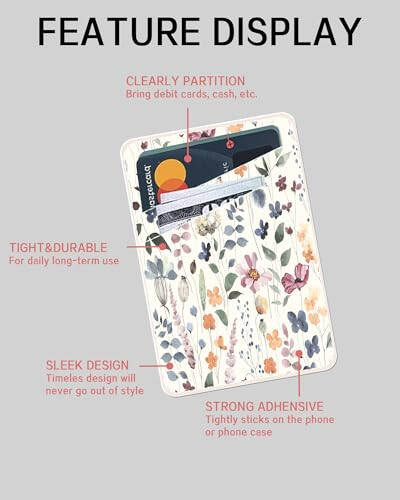 AOHRO Phone Card Holder - Dual Pocket Leather Wallet with Adhesive, Cute Credit Card Holder for Most Phones - Colorful Boho Leaf - 5