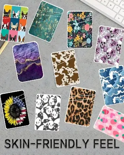 AOHRO Telefon Kart Tutucu, Çift Cepli Deri Telefon Cüzdanı Yapışkanlı, Sevimli Kart Tutucu, Telefon Kılıfı İçin Kredi Kartı Tutucu Çoğu Telefona Uyumlu Renkli Boho Yaprak - AOHRO (1)