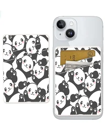AOHRO Phone Card Holder, Dual Pocket Leather Phone Wallet Adhesive Stick On, Cute Card Holder, Credit Card Holder for Phone Case Cute Pandas 