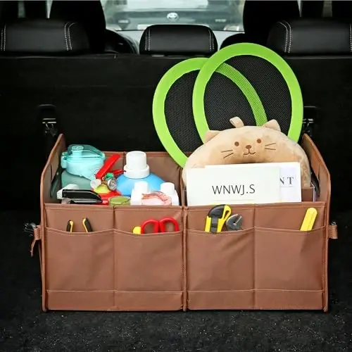 AOKJOY Car Trunk Organizer, Brown, Foldable, Non-slip, Adjustable, Multiple Compartments, 600D Oxford Cloth Material - 2