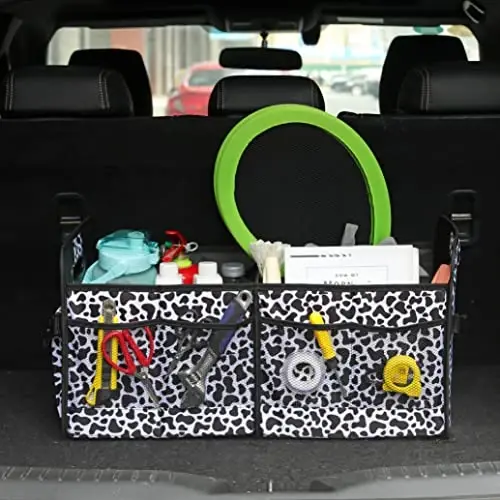 AOKJOY Car Trunk Organizer Car Storage Organizer Collapsible Multi Compartment Car Organizer Adjustable Straps Car Organizer for SUV(Cow) - 2