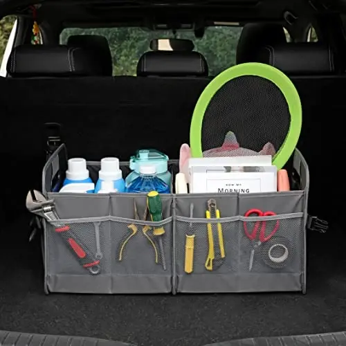 AOKJOY Car Trunk Organizer Car Storage Organizer Collapsible Multi Compartment Car Organizer Adjustable Straps Car Organizer for SUV(Gray) - 2