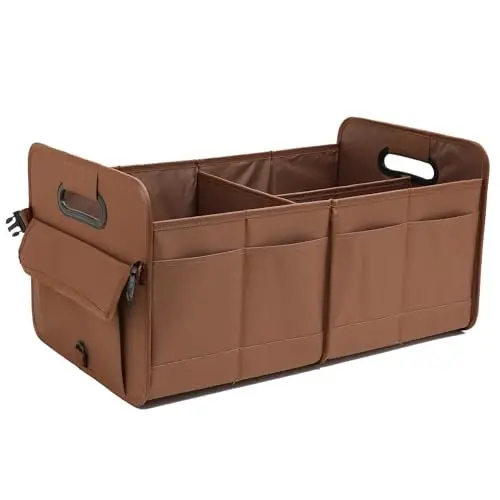 AOKJOY Car Trunk Organizer, Brown, Foldable, Non-slip, Adjustable, Multiple Compartments, 600D Oxford Cloth Material - AOKJOY