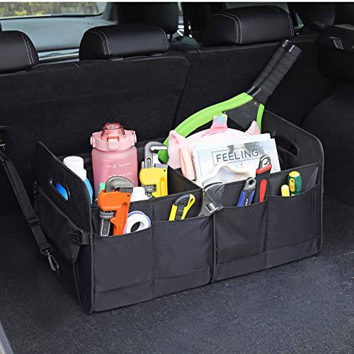 AOKJOY Car Trunk Organizer Car Storage Organizer Collapsible Multi Compartment Car Organizer Adjustable Straps Car Organizer for SUV(Black) - 2