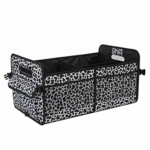 AOKJOY Car Trunk Organizer Car Storage Organizer Collapsible Multi Compartment Car Organizer Adjustable Straps Car Organizer for SUV(Cow) 