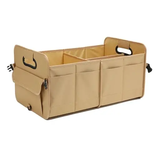 AOKJOY Car Trunk Organizer Car Storage Organizer Collapsible Multi Compartment Car Organizer Adjustable Straps Car Organizer for SUV(Ginger) - AOKJOY