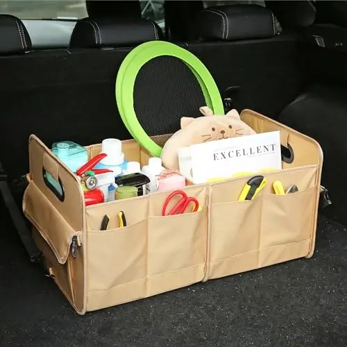 AOKJOY Car Trunk Organizer Car Storage Organizer Collapsible Multi Compartment Car Organizer Adjustable Straps Car Organizer for SUV(Ginger) - 2