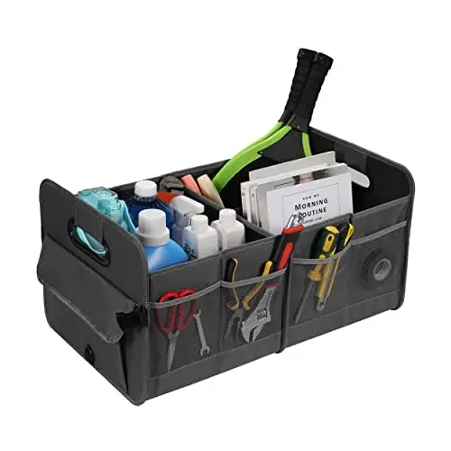 AOKJOY Car Trunk Organizer Car Storage Organizer Collapsible Multi Compartment Car Organizer Adjustable Straps Car Organizer for SUV(Gray) - 6