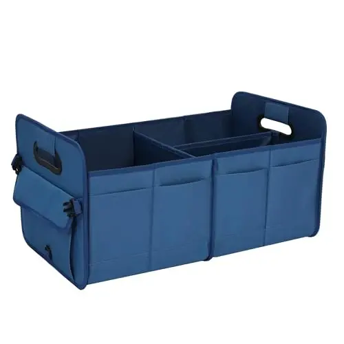 AOKJOY Car Trunk Organizer Car Storage Organizer Collapsible Multi Compartment Car Organizer Adjustable Straps Car Organizer for SUV(Slate Blue) - AOKJOY