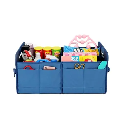AOKJOY Car Trunk Organizer Car Storage Organizer Collapsible Multi Compartment Car Organizer Adjustable Straps Car Organizer for SUV(Slate Blue) - 4