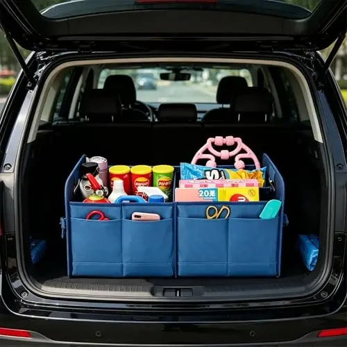 AOKJOY Car Trunk Organizer Car Storage Organizer Collapsible Multi Compartment Car Organizer Adjustable Straps Car Organizer for SUV(Slate Blue) - 5