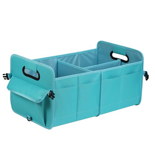 AOKJOY Car Trunk Organizer Car Storage Organizer Collapsible Multi Compartment Car Organizer Adjustable Straps Car Organizer for SUV(Teal) - 1