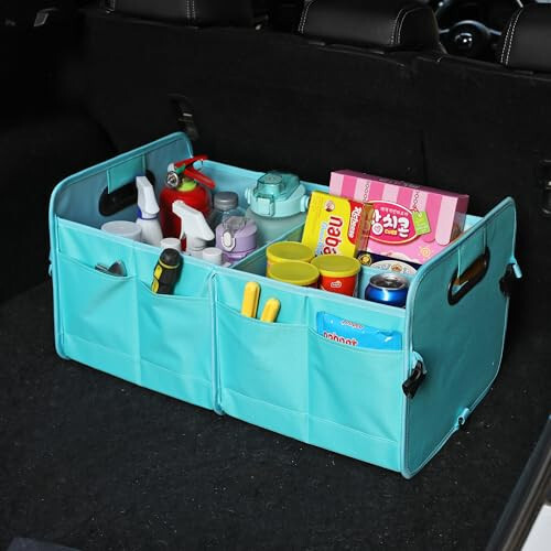 AOKJOY Car Trunk Organizer Car Storage Organizer Collapsible Multi Compartment Car Organizer Adjustable Straps Car Organizer for SUV(Teal) - 4