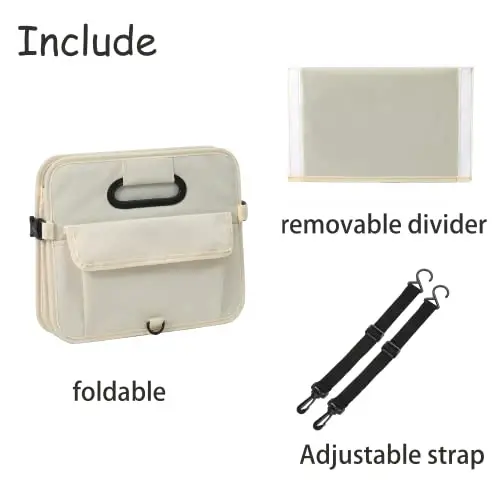AOKJOY CarTrunkOrganizerCarStorageOrganizerCollapsibleMultiCompartmentCarOrganizerAdjustableStrapsforSUV(Beige) - 4