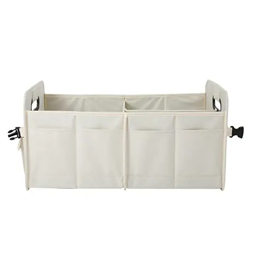 AOKJOY CarTrunkOrganizerCarStorageOrganizerCollapsibleMultiCompartmentCarOrganizerAdjustableStrapsforSUV(Beige) - 5