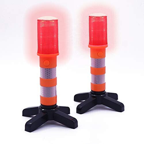 Aolyty 2 LED Emergency Roadside Flashing Flares Red Roadside Beacon Safety Strobe Light Road Warning Magnetic Base Signal Alert Upright Stand Storage Case - Aolyty