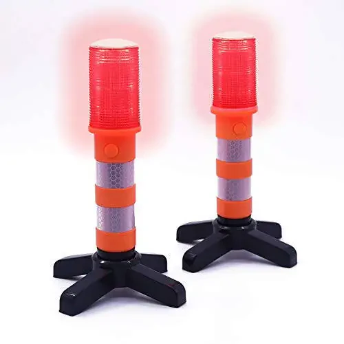 Aolyty 2 LED Emergency Roadside Flashing Flares Red Roadside Beacon Safety Strobe Light Road Warning Magnetic Base Signal Alert Upright Stand Storage Case - 1