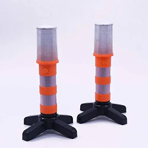 Aolyty 2 LED Emergency Roadside Flashing Flares Red Roadside Beacon Safety Strobe Light Road Warning Magnetic Base Signal Alert Upright Stand Storage Case - 2