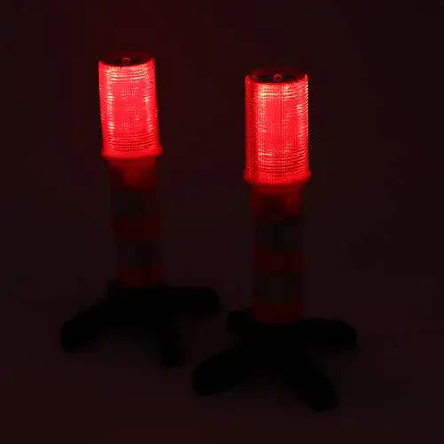 Aolyty 2 LED Emergency Roadside Flashing Flares Red Roadside Beacon Safety Strobe Light Road Warning Magnetic Base Signal Alert Upright Stand Storage Case - 6
