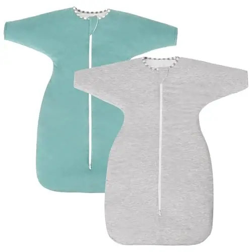 Aomloge PuppyPaws Baby Sleep Sack 1.5 TOG 2-Pack Set, Transitional Swaddle with Arms Up Length Sleeves and Mitten Cuffs, Sleep Sack 6-9 Months, 95% Rayon derived from Bamboo, 5% Spandex - 1