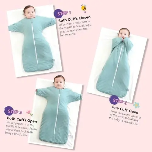 Aomloge PuppyPaws Baby Sleep Sack 1.5 TOG 2-Pack Set, Transitional Swaddle with Arms Up Length Sleeves and Mitten Cuffs, Sleep Sack 9-15 Months, 95% Viscose from Bamboo, 5% Spandex - 3