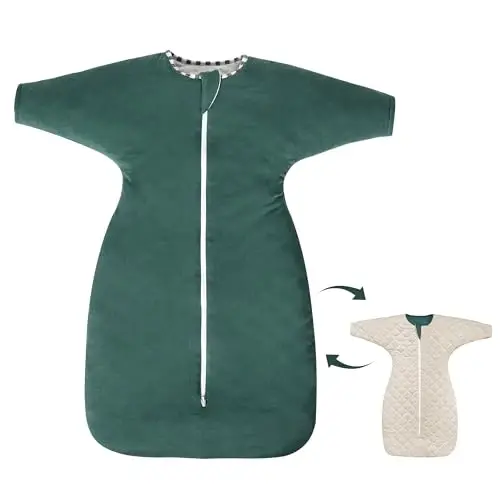 Aomloge PuppyPaws Baby Sleep Sack 1.5 TOG, Transitional Swaddle 9-15 Months with Arms Up Length Sleeves and Mitten Cuffs, Reversible Wearable Blanket Baby, 95% Rayon derived from Bamboo, 5% Spandex - 1