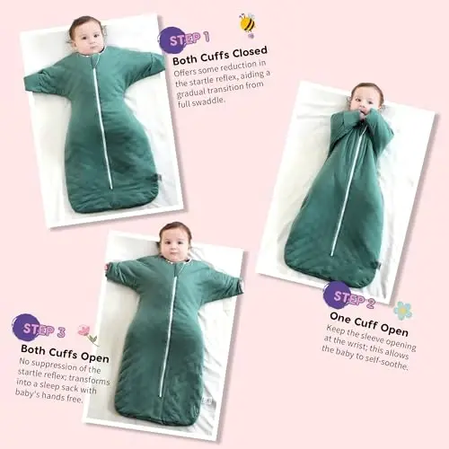Aomloge PuppyPaws Baby Sleep Sack 1.5 TOG, Transitional Swaddle with Arms Up Length Sleeves and Mitten Cuffs, Sleep Sack 0-3 Months, Wearable Blanket Baby, 95% Rayon derived from Bamboo, 5% Spandex - 4