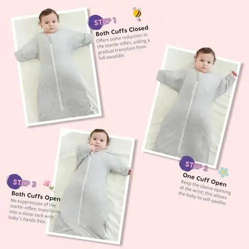 Aomloge PuppyPaws Baby Sleep Sack 1.5 TOG, Transitional Swaddle with Arms Up Length Sleeves and Mitten Cuffs, Sleep Sack 0-3 Months, Wearable Blanket Baby, 95% Rayon derived from Bamboo, 5% Spandex - 3