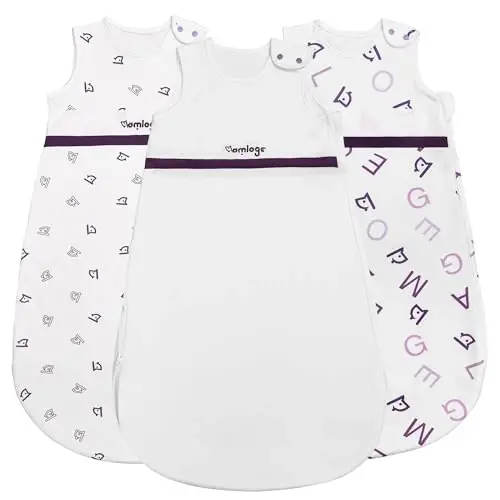 Aomloge PuppyNap Baby Sleep Sack - 3-Pack Set, 12-18 Months, 100% Organic Cotton with 2-Way Zipper - 1