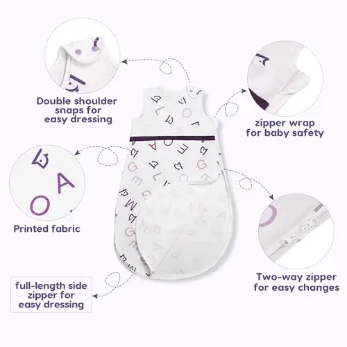 Aomloge PuppyNap Baby Sleep Sack - 3-Pack Set, 12-18 Months, 100% Organic Cotton with 2-Way Zipper - 3