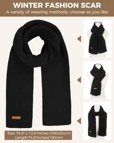 Aonal Winter Scarf for Women Men, Thick Warm Blanket Chunky Scarves | Cable Knit, Cozy Shawl Wraps, Soft Large Oversized, Classic Design, For Cold Weather, Stocking Stuffers Gifts - AONAL (1)