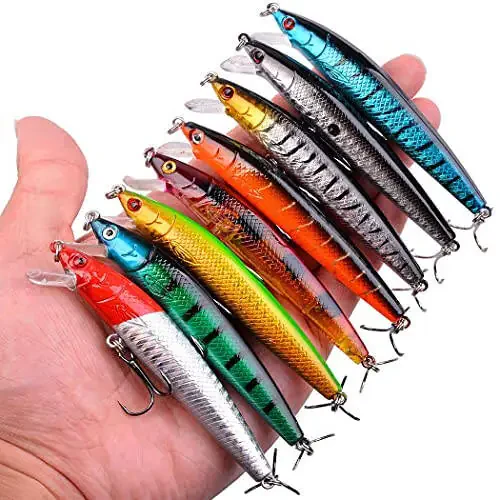 Aorace Fishing Lures Kit Mixed Including Minnow Popper Crank Baits with Hooks for Saltwater Freshwater Trout Bass Salmon Fishing - 5