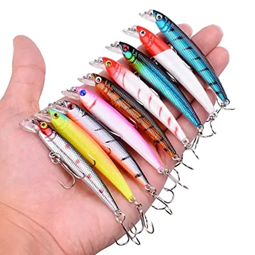 Aorace Fishing Lures Kit Mixed Including Minnow Popper Crank Baits with Hooks for Saltwater Freshwater Trout Bass Salmon Fishing - 6