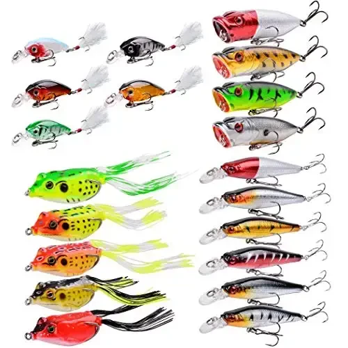 Aorace Fishing Lures Kit Mixed Including Minnow Popper Crank Baits with Hooks for Saltwater Freshwater Trout Bass Salmon Fishing 