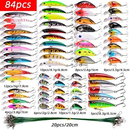 Aorace Fishing Lures Kit Mixed Including Minnow Popper Crank Baits with Hooks for Saltwater Freshwater Trout Bass Salmon Fishing - 2