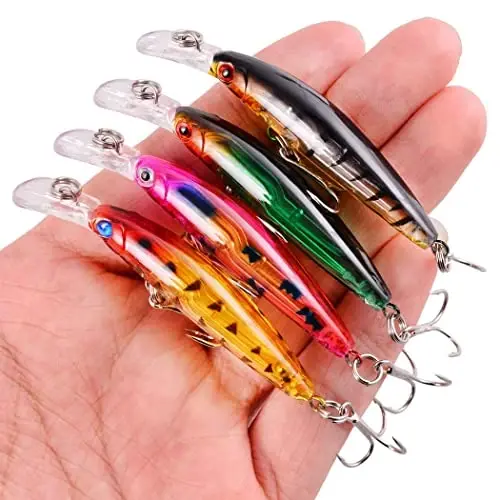 Aorace Fishing Lures Kit Mixed Including Minnow Popper Crank Baits with Hooks for Saltwater Freshwater Trout Bass Salmon Fishing - 6
