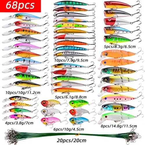 Aorace Fishing Lures Kit Mixed Including Minnow Popper Crank Baits with Hooks for Saltwater Freshwater Trout Bass Salmon Fishing - 2