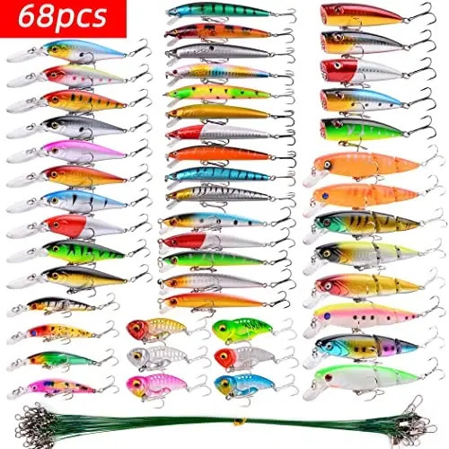 Aorace Fishing Lures Kit Mixed Including Minnow Popper Crank Baits with Hooks for Saltwater Freshwater Trout Bass Salmon Fishing - 3