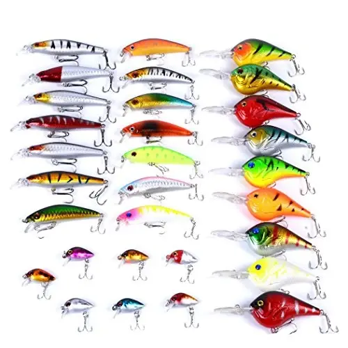 Aorace Fishing Lures Kit Mixed Including Minnow Popper Crank Baits with Hooks for Saltwater Freshwater Trout Bass Salmon Fishing - AORACE