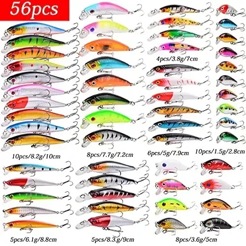 Aorace Fishing Lures Kit Mixed Including Minnow Popper Crank Baits with Hooks for Saltwater Freshwater Trout Bass Salmon Fishing - AORACE (1)