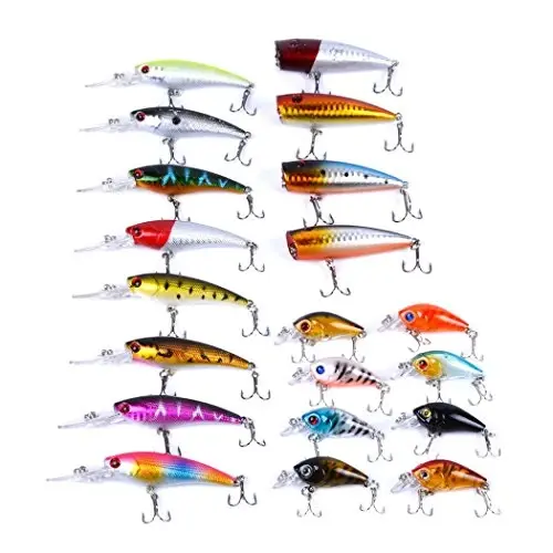Aorace Baliq Ovlash Uskunalari To'plami Minnow Popper Crank Yemlari Tuzli Suv Chuchuk Suv Alabalık Bass Qızıl Balık Ovlash uchun ilgaklar bilan aralashtirilgan - AORACE