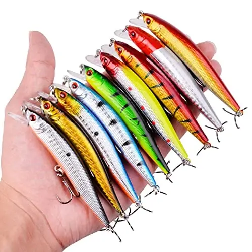 Aorace Fishing Lures Kit Mixed Including Minnow Popper Crank Baits with Hooks for Saltwater Freshwater Trout Bass Salmon Fishing - 6