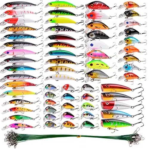 Aorace Fishing Lures Kit Mixed Including Minnow Popper Crank Baits with Hooks for Saltwater Freshwater Trout Bass Salmon Fishing - AORACE