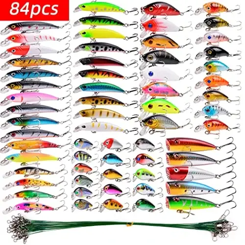 Aorace Fishing Lures Kit Mixed Including Minnow Popper Crank Baits with Hooks for Saltwater Freshwater Trout Bass Salmon Fishing - 3