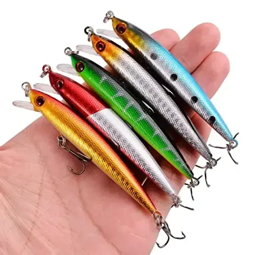 Aorace Fishing Lures Kit Mixed Including Minnow Popper Crank Baits with Hooks for Saltwater Freshwater Trout Bass Salmon Fishing - 6