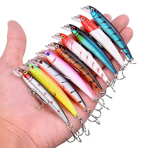 Aorace Fishing Lures Kit Mixed Including Minnow Popper Crank Baits with Hooks for Saltwater Freshwater Trout Bass Salmon Fishing - 6