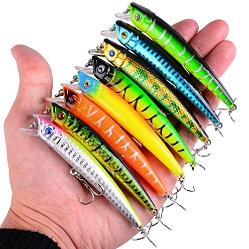 Aorace Fishing Lures Kit Mixed Including Minnow Popper Crank Baits with Hooks for Saltwater Freshwater Trout Bass Salmon Fishing - 7