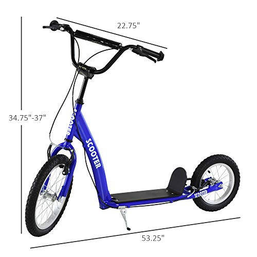 Aosom Gençlik Scooter Tekerlekli Paten Çocuklar İçin 5+ Ayarlanabilir Direksiyonlu 16'' Ön ve 12'' Arka Çift Frenli Şişirilebilir Tekerlekler - 5