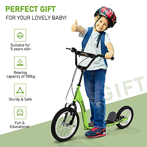 Aosom Youth Scooter Kick Scooter for Kids 5+ with Adjustable Handlebar 16