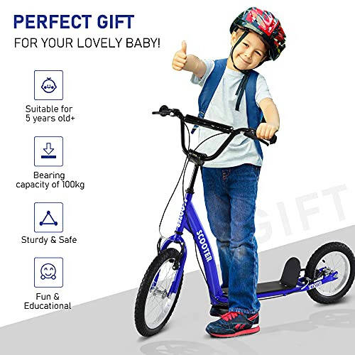 Aosom Youth Scooter Kick Scooter for Kids 5+ with Adjustable Handlebar 16